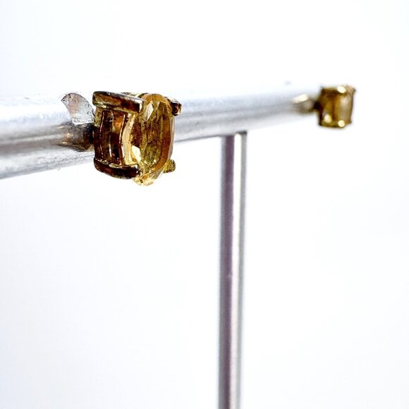 VTG Sterling Silver Gold Wash Oval Citrine Stud Earrings 1CTW Sterling Backs - Picture 3 of 8
